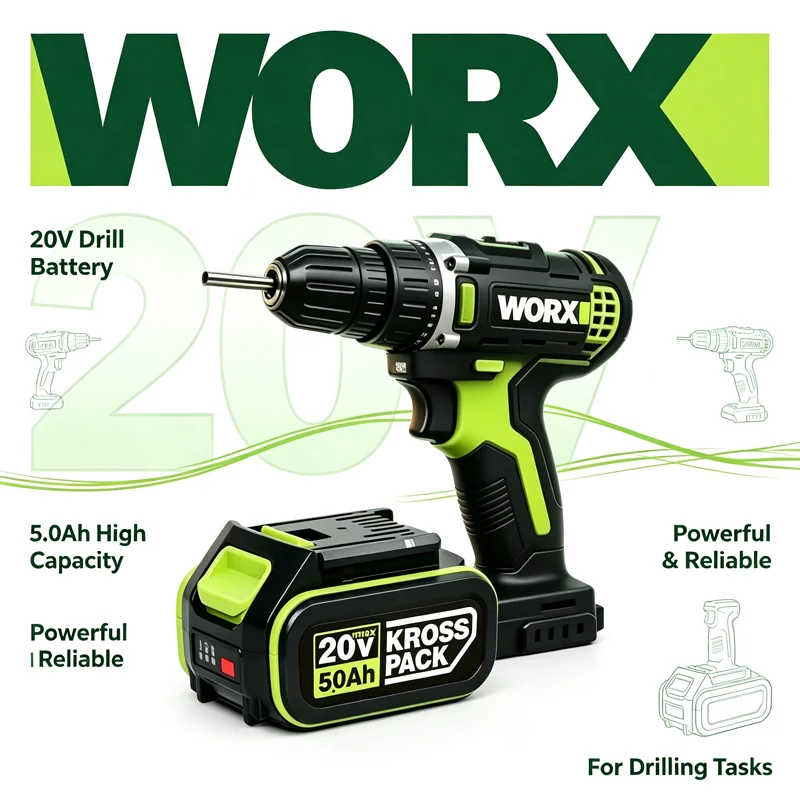 WORX 20V 5.0Ah/6.0Ah 5pin WA3016 WA3023 WA3027 Li-ion Battery For Dewalt Tools for WORX Cordless Power Tool Model Battery