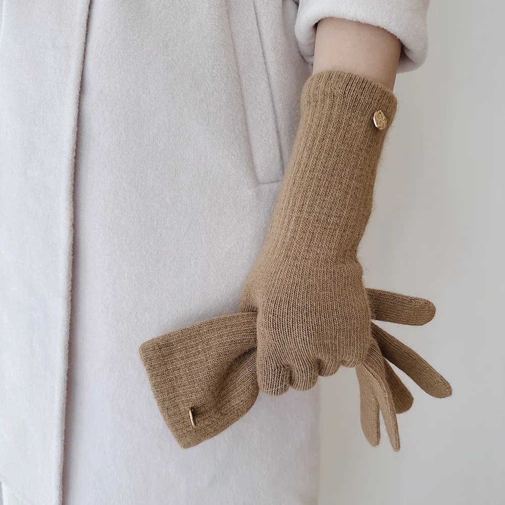 

Осенне-зимние утепленные женские перчатки, простые элегантные повседневные перчатки с длинными рукавами, винтажные модные перчатки, вязаные уличные варежки