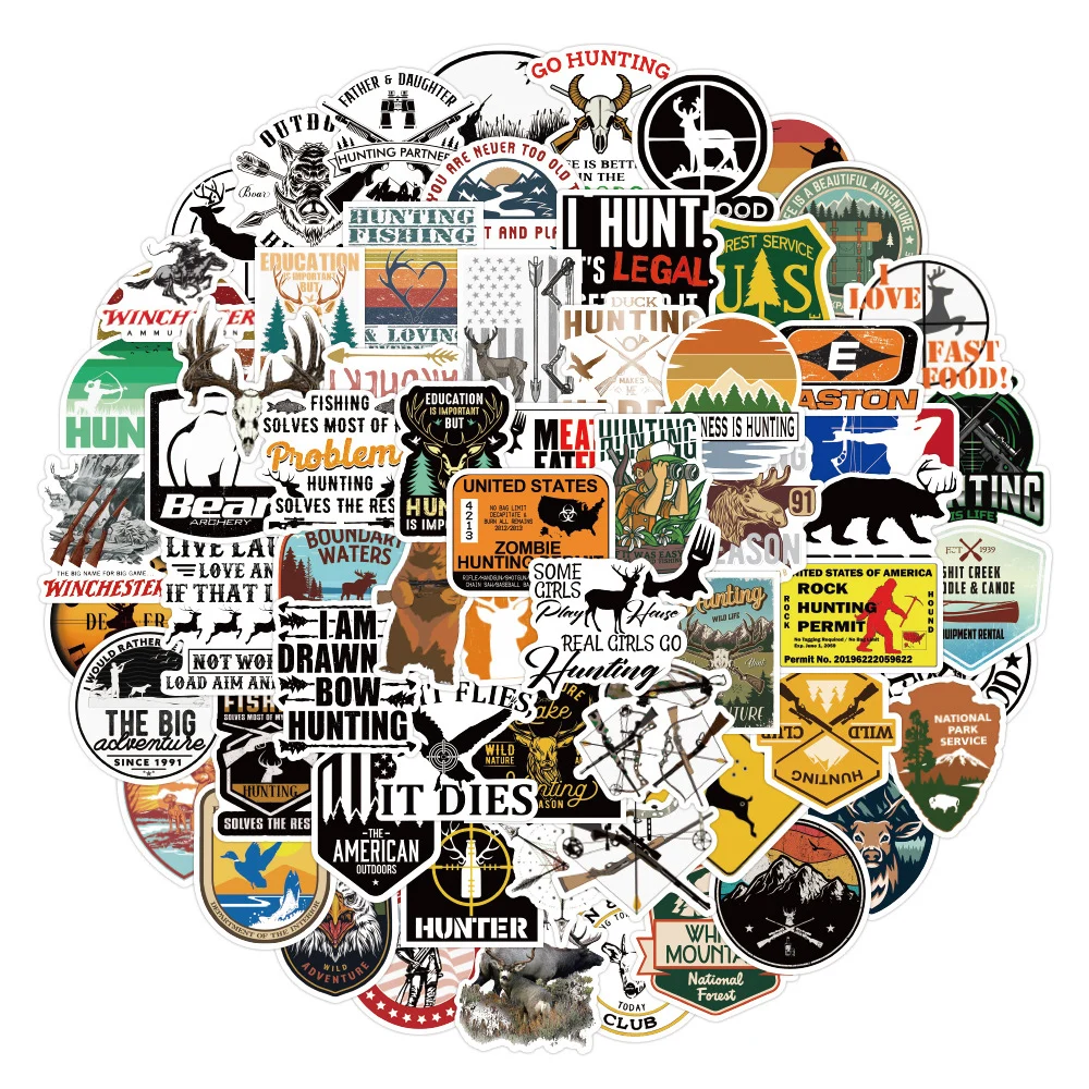 10/30/50/100pcs Outdoor Hunting Stickers Decals Waterproof Graffiti Car Motorcycle Phone Water Bottle Vinyl Cool Sticker Packs