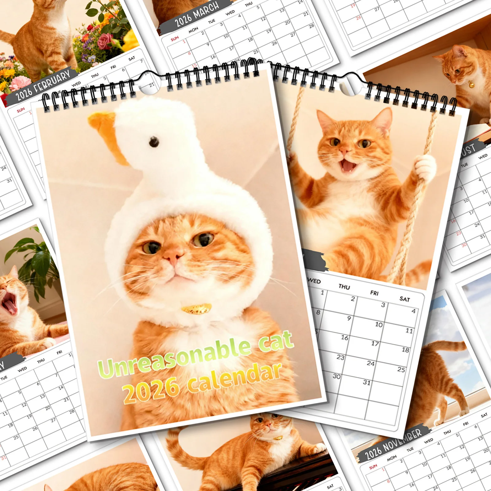 

1PC 2026 Wall Calendar, Cute Cat Theme,Perfect for Home & Office Decor, Playful Design, Highquality Print, Wall Calendar
