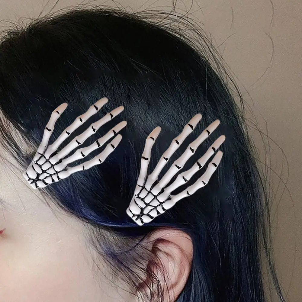 Gothic Style Skeleton Hand Hair Clip Trendy Diamond Hair Accessories Head Rope Skull Clip Women Girl