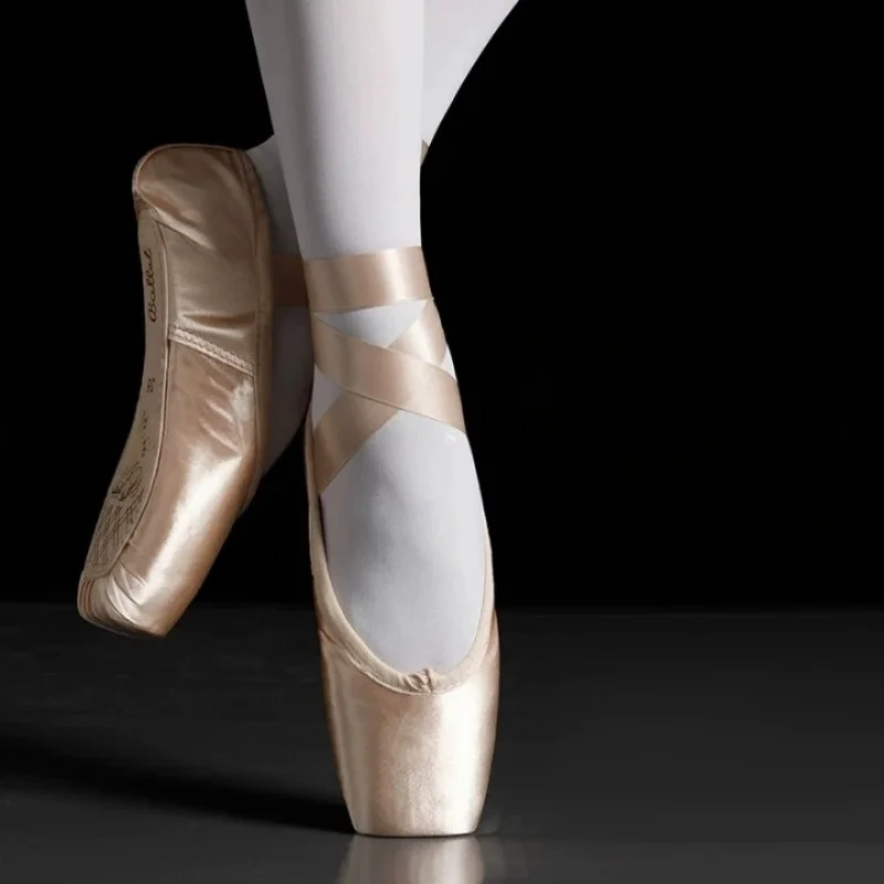 Women Professional Knitted Ballet Pointe Shoes with Satin Ribbon for Girls Ballroom Dance Training Dance Shoes for Adult & Kid