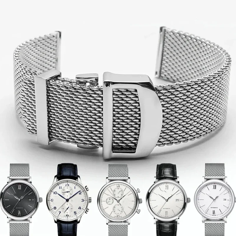 20mm 22mm Milanese Stainless Steel Mesh Watchband For Omega Seamaster 300 007 IWC PORTOFINO FAMILY Series Folding Clasp Strap