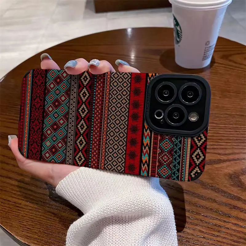 Vintage Burlap Pattern Phone Case For iPhone 14 13 12 11 Pro Max X XR XS 7 8Plus Colorrful Camera Protection Silicone Cover Case