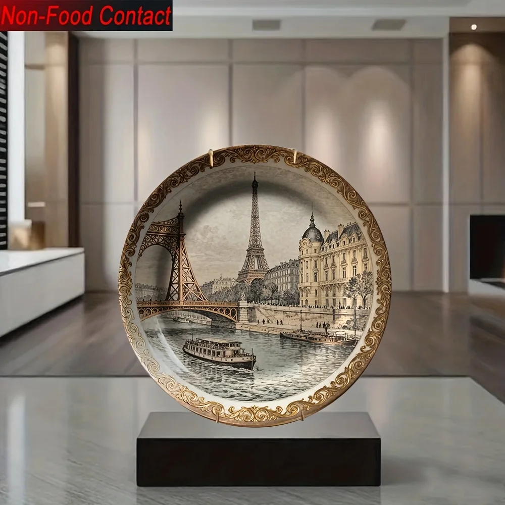 The Ceramic Decor Plate of the Eiffel Tower in Paris - Hanging Wall Art, Suitable for Homes, Living Rooms, Offices, and Holidays