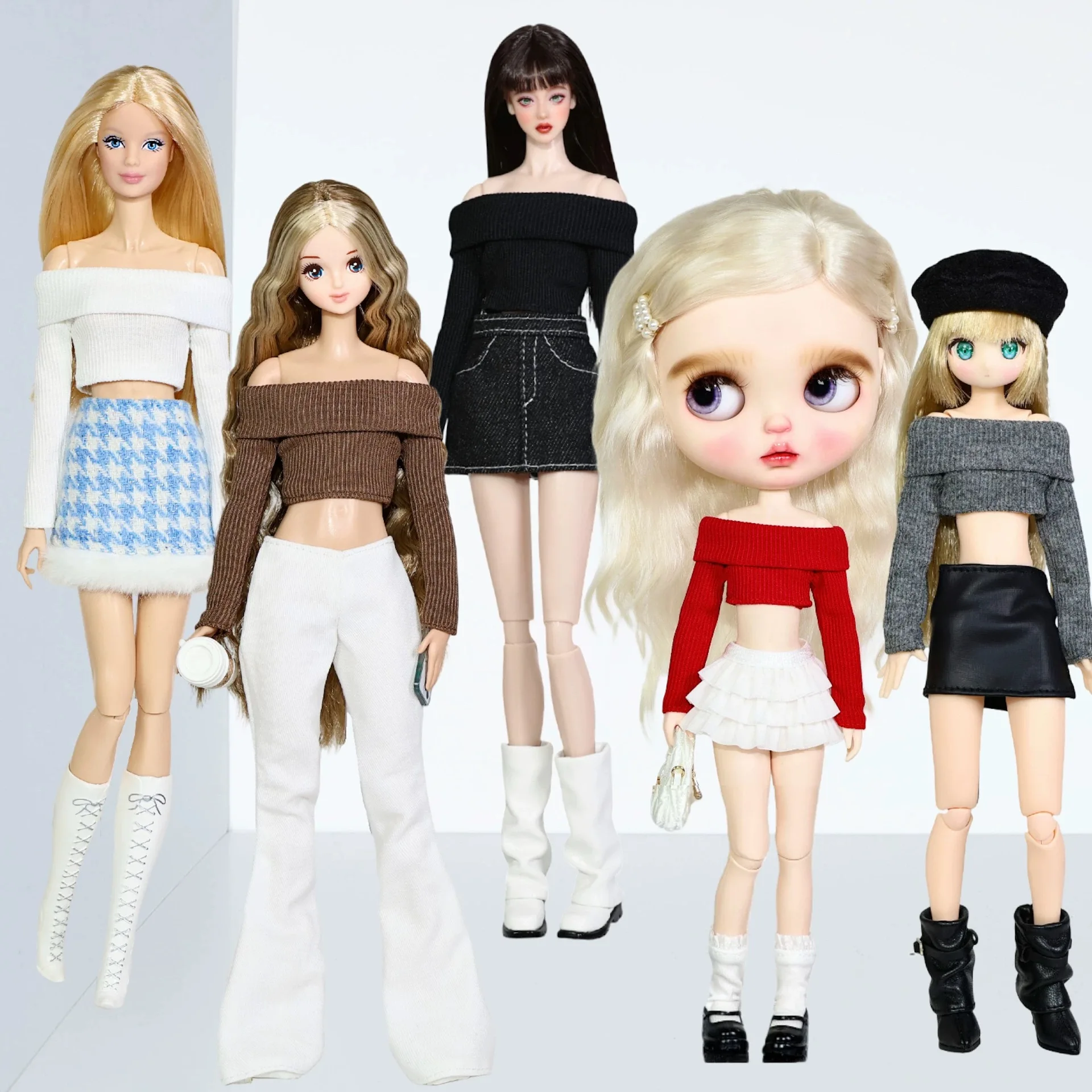 Fashion Doll Clothes Accessories Simple One-Shoulder Knitted Top For 1/6 OB24 FR Supermodel Doll Babi PP Blyth