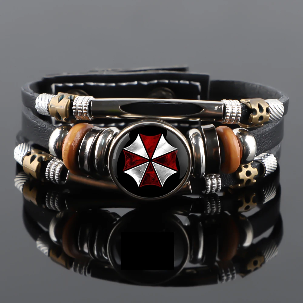 Game Resident Umbrella Vintage Bracelet for Men Women Black Braided Multilayer Punk Leather Bracelets Birthday Gift Bracelet