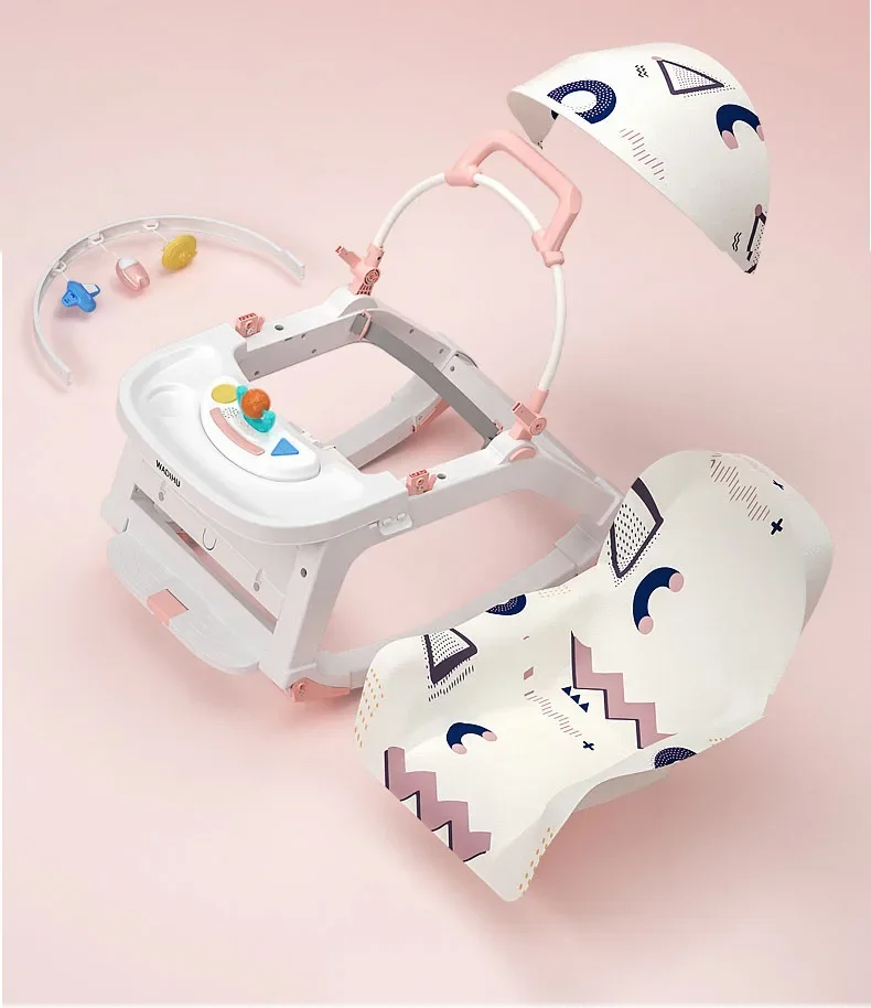 Berceau balançoire de chevet multifonctionnel portable pour bébé, voiture jouet avec roues et moustiquaire, transat adapté aux bébés de 0 à 36 mois