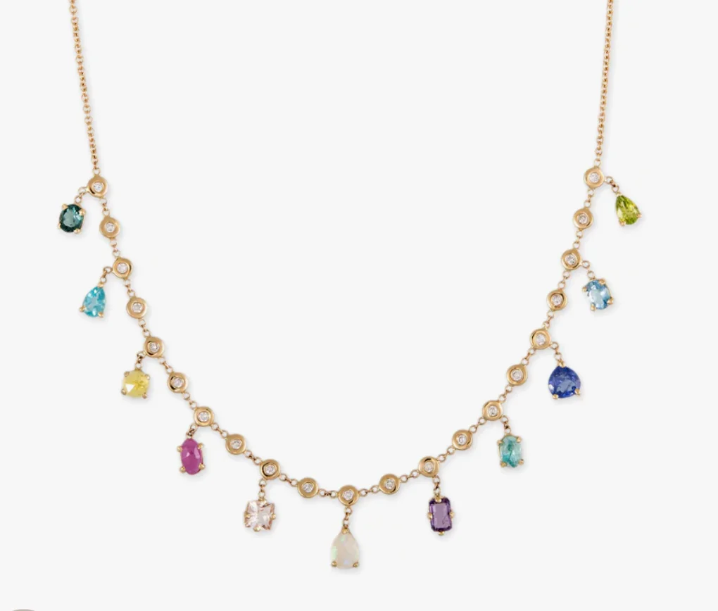 Aazuo Customize link 18k yellow gold with opal and mossanites necklace 15 inches + 2 extension