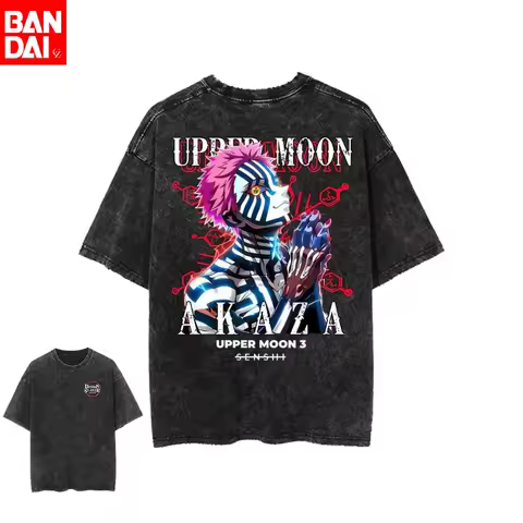 Akaza Demon Slayer Graphic T-shirt for Men Women Clothing Anime Vintage Washed T Shirt Oversized Short Sleeve Casual Cott