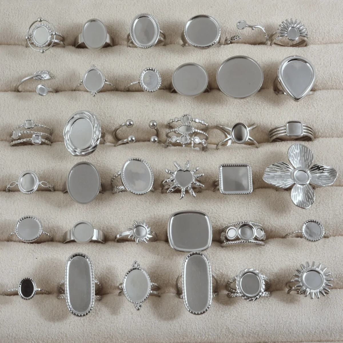5 unids/lote de anillos de Color acero, ajustes hechos a mano, fabricación de joyas DIY, redondo, ovalado, cuadrado, forma rectangular, cabujón, anillos de bisel en blanco