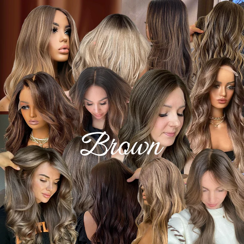 Ready To Wear 16 Inches Ombre Chocolate Brown Loose Deep Wave Daily Party Cosplay Wigs Balayage 180%High Density Full Wigs