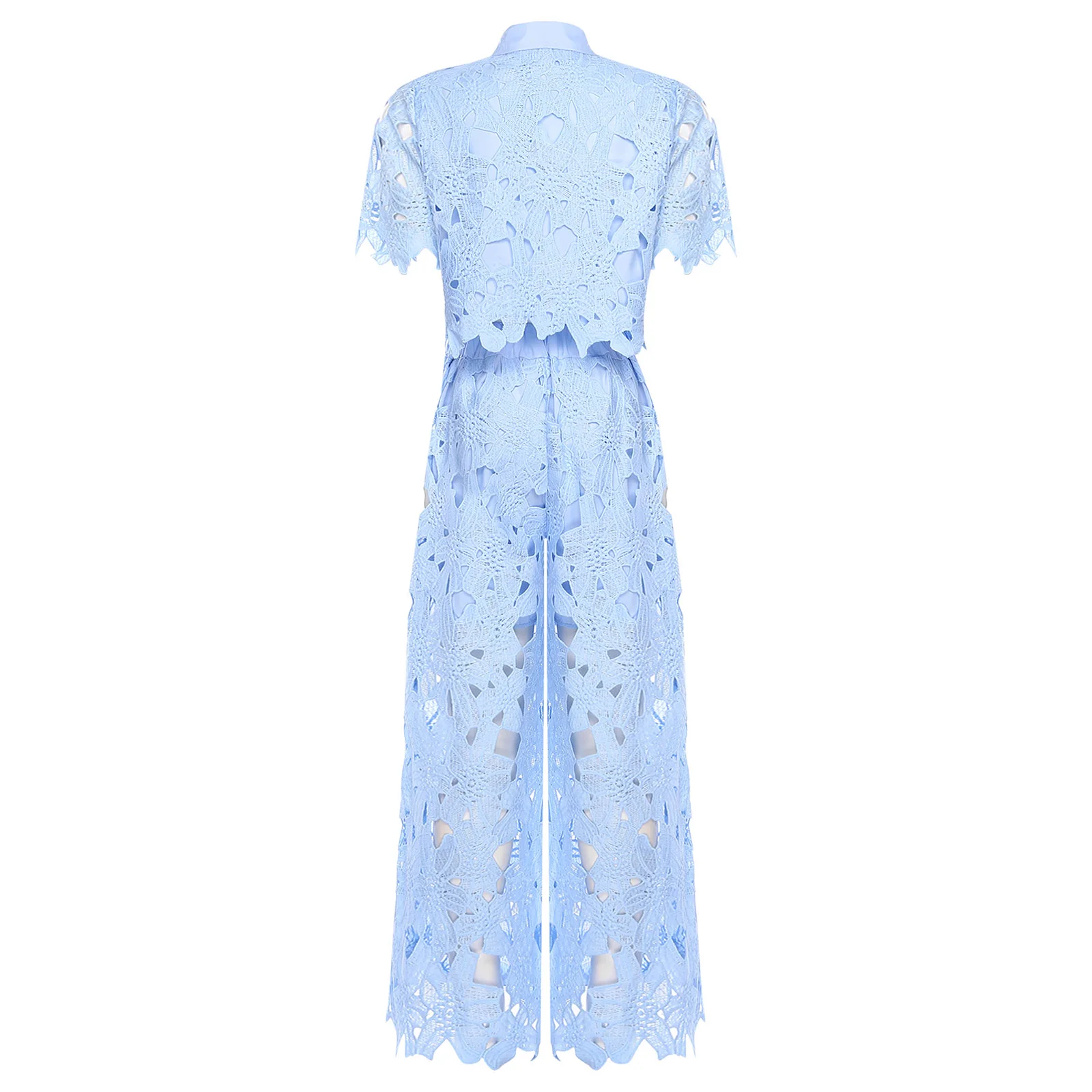 Mode Vrouwen Sets Korte Mouw Revers Outfits Bloemen Hol Elegante Pakken Banket Avondfeest Broek Pak Bruiloft Vestidos