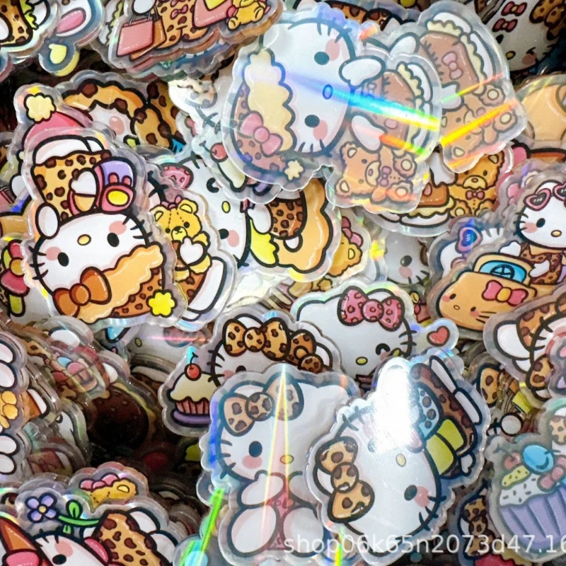 

Anime Sanrio peripheral leopard print HelloKitty pendant laser acrylic piece cartoon DIY pendant keychain acrylic patch PP clip