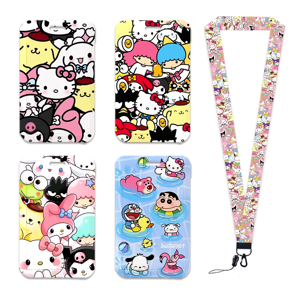 سانريو فريندز الرقبة حزام البوليستر القرطاسية حامل بطاقة الهوية الحبل المفاتيح معرف شارة حامل الفتيات حامل الاعتماد #5
