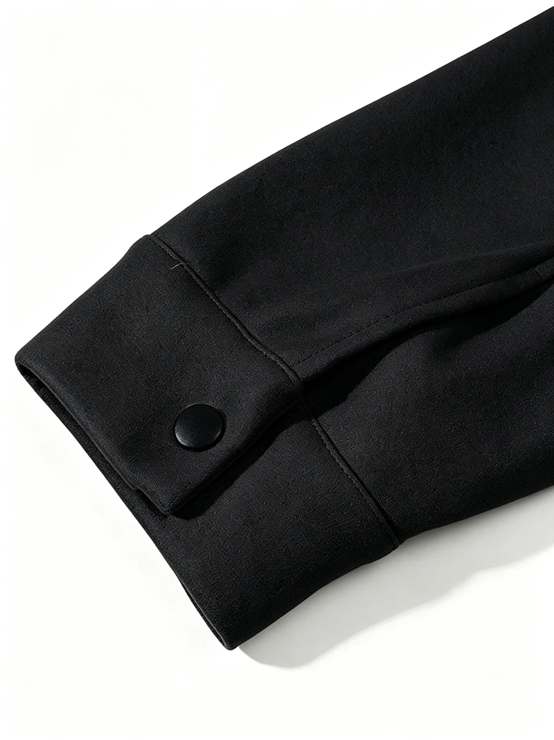 Herrenjacke mit lockerer Passform, gebürstet, kurz, langärmelig, mit Umlegekragen, einreihig, lässige Oberbekleidung für den täglichen Arbeitsweg und Streetwear – Detail 10