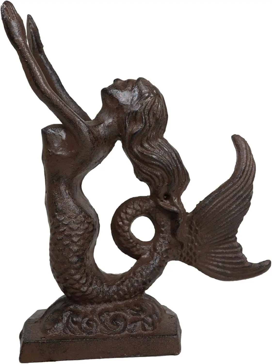 Cast Iron Rustic Nautical Siren Mermaid Curling Tail Door Stop Sculpture 8.25