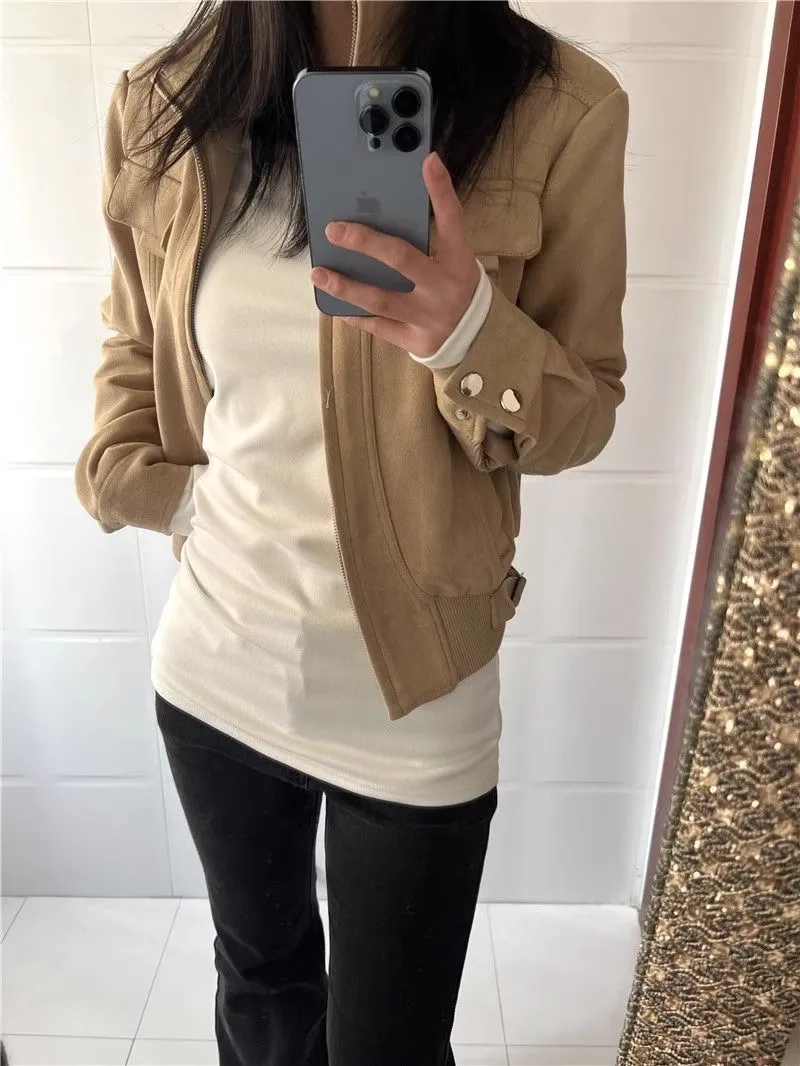 Soft White Loose Long Sve Women's T-irt High Collar Base Layer irt Korean Sle Versatile Mid-Length Top