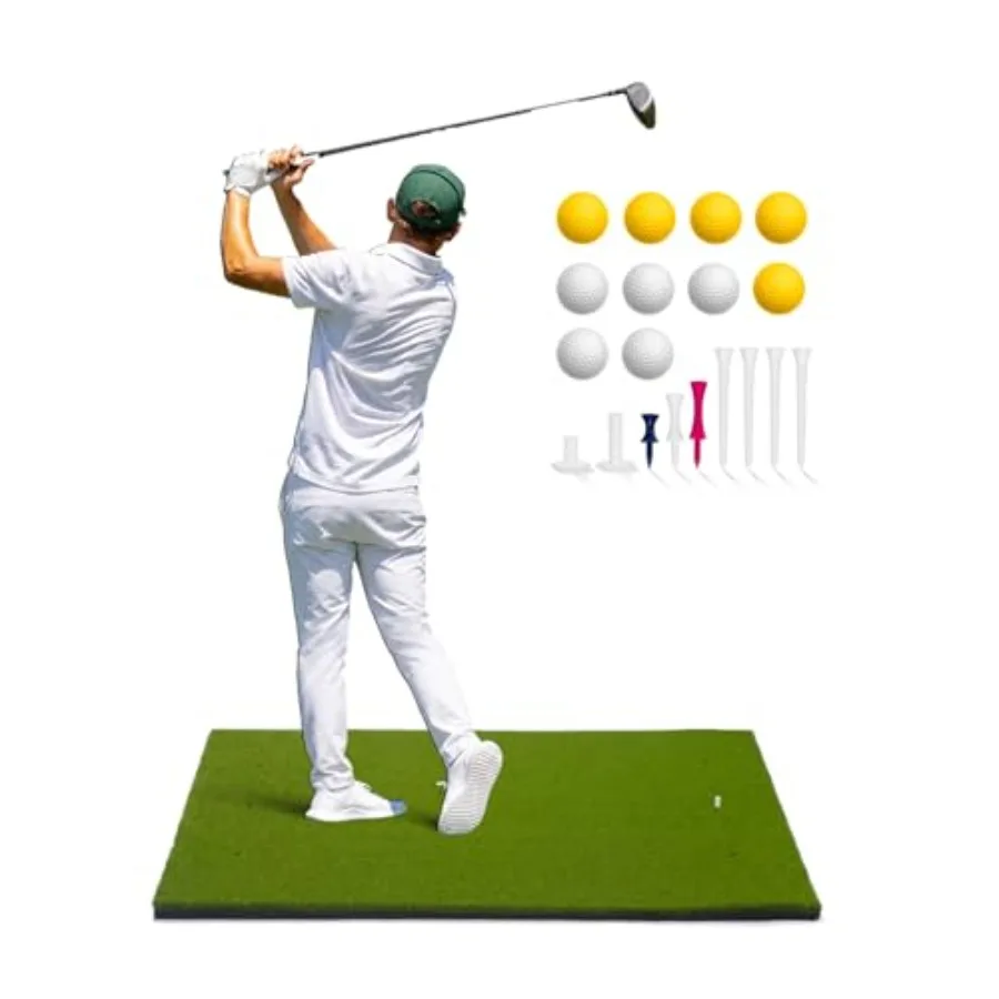 

Golf Hitting Mat Indoor/Outdoor Golf Training Mat with Carry Strap, 10 PU olf Balls and 9 Tees for Driving, Chipping and Swing