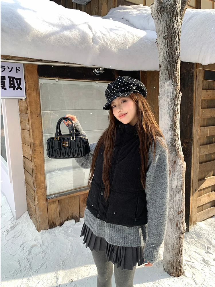 

Vests Waistcoats Thin Womens Vest Coats Woman Spring Linen Embroidered Pleated Slim-Fitting O-Collar Minimalist Korean Style Y2K