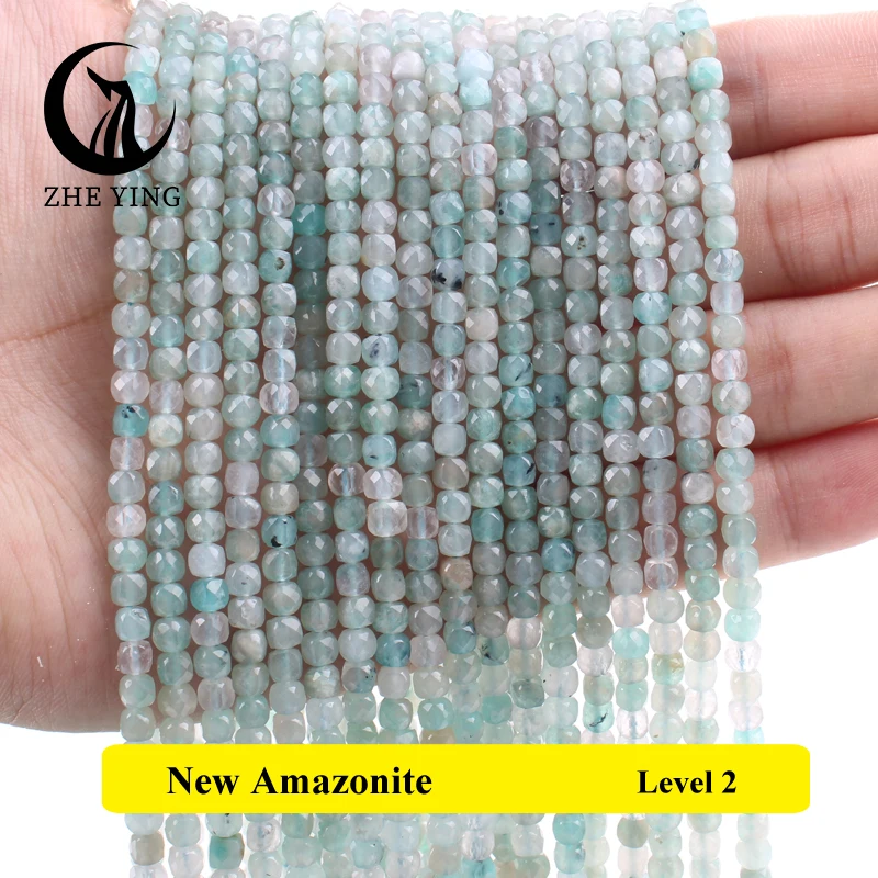 4*4mm Sqaure Natural Faceted Stone Amazonite Beads Carnelian Loose Spacer Bead for DIY Bracelet Necklace Accessories Strand 15''