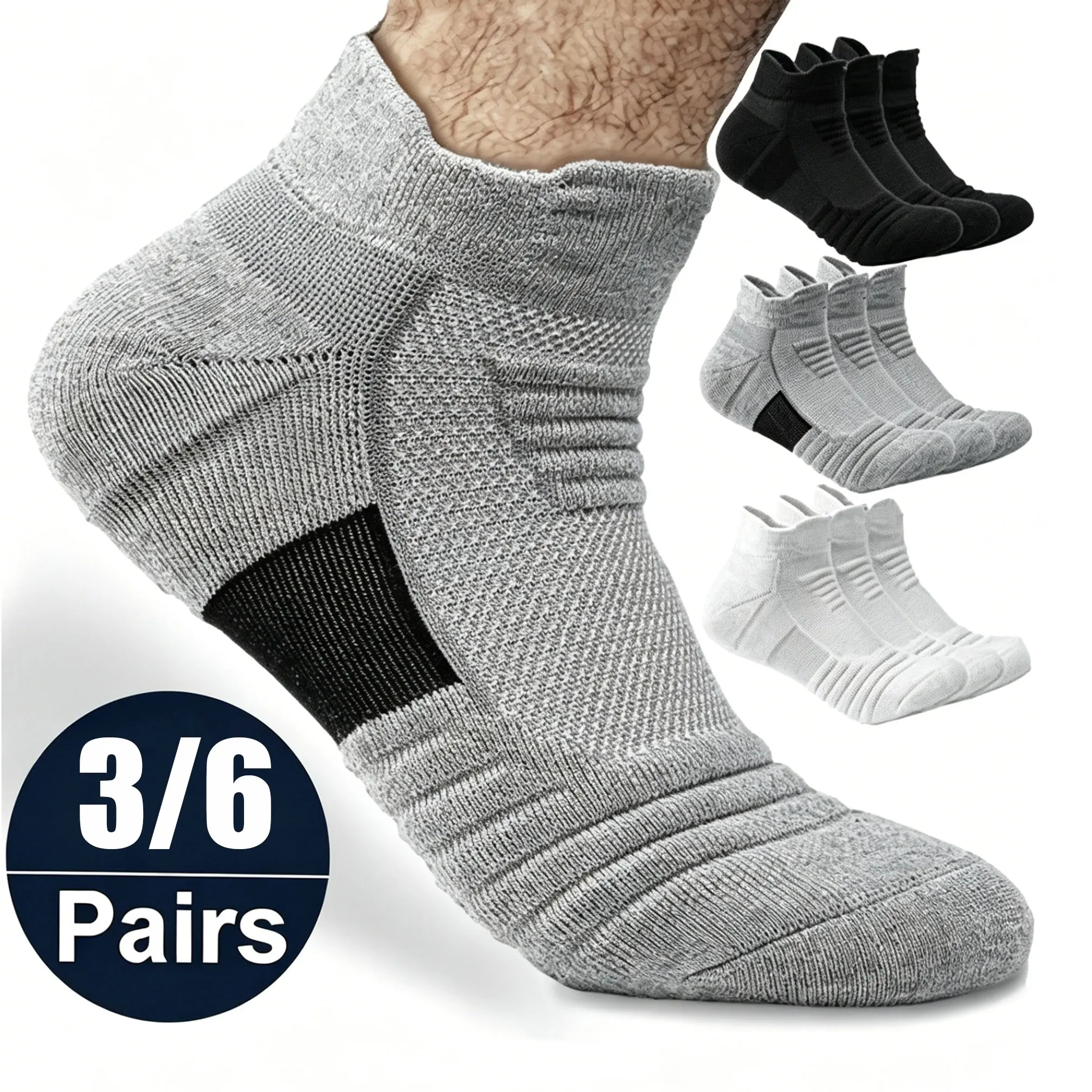 3/6 Paar rutschfeste Fußballsocken für Herren und Damen, Baumwollsocken, kurze Sportsocken, atmungsaktive, desodorierende Socken aus Mesh
