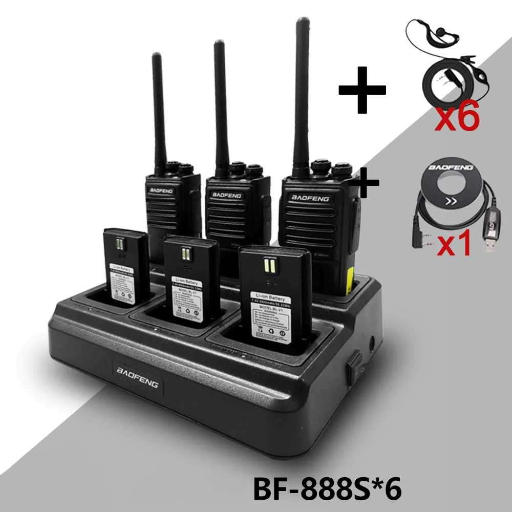 6pc Baofeng BF-888S PLUS Walkie Talkie Tweeweg Radio BF 888s USB Lader UHF 400-470 MHz 16CH Lange Afstand Transceiver