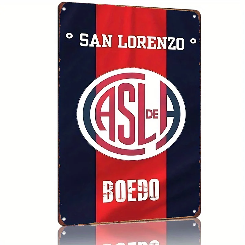 San Lorenzo de Almagro Football Club Oficial Vintage Metal Tin Sign - ASLA Shield Logo Wall Art com listras vermelhas e azuis, Dura