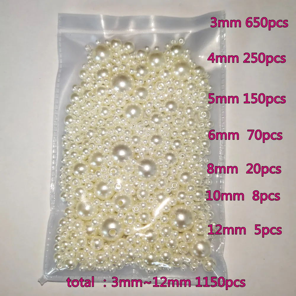 3-12mm Mix rozmiar 1150 sztuk Pure White/Pearl wtraight otwory okrągłe sztuczna plastikowe perły do robótki i tworzenia biżuterii