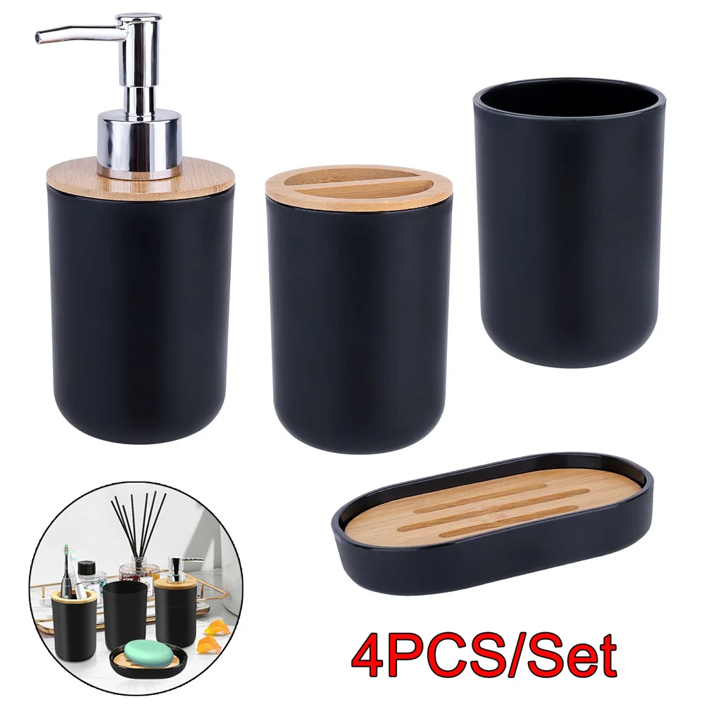 1 Set Of Bathroom Accessories 4 Piece Set Of Toiletries Imitation Resin Plastic Bamboo Wood Combination Bathroom Set