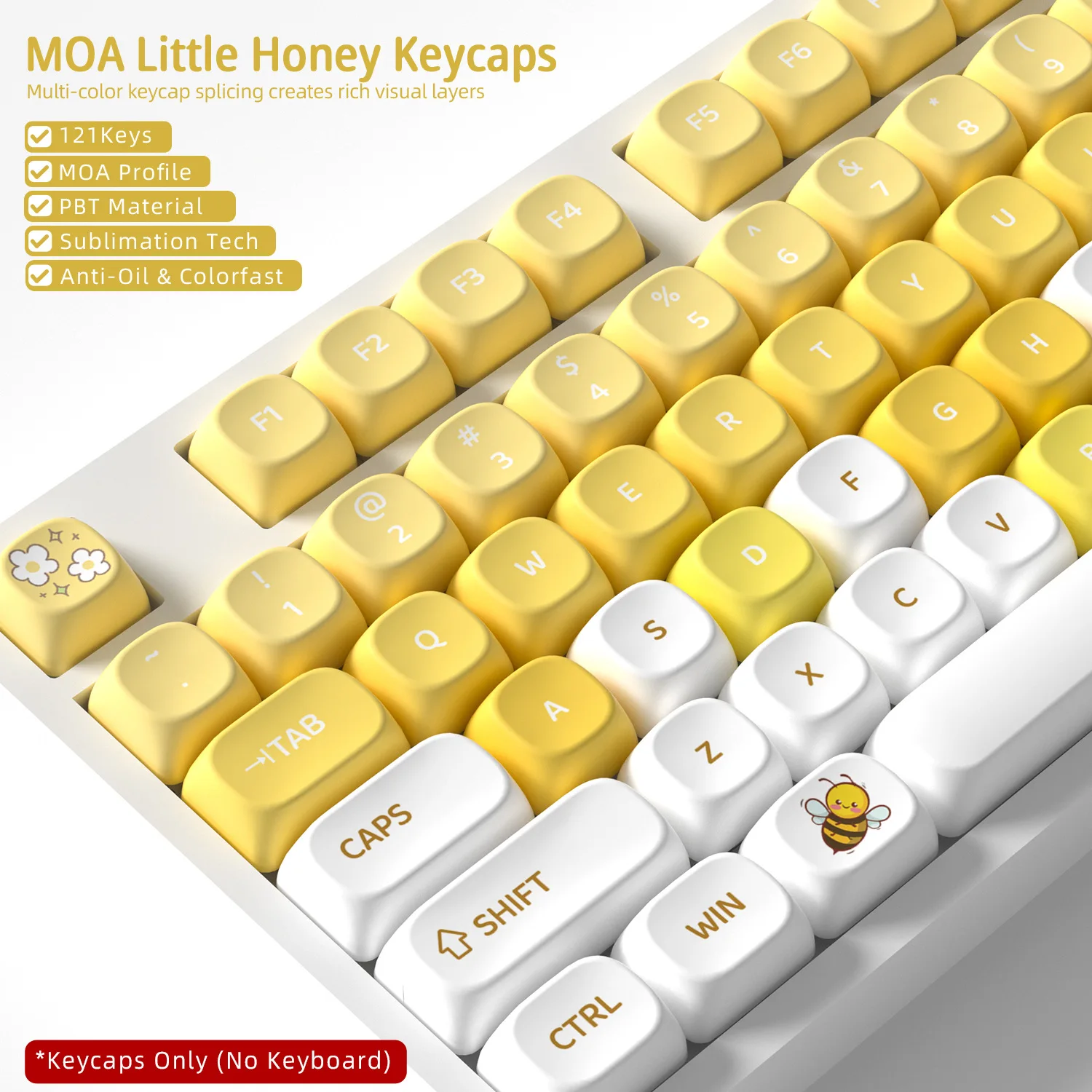 

Cute Bee Key Caps Mechanical Keyboard MOA Keycaps PBT Sublimation Keycaps for 68 75 87 95 108 Keyboard