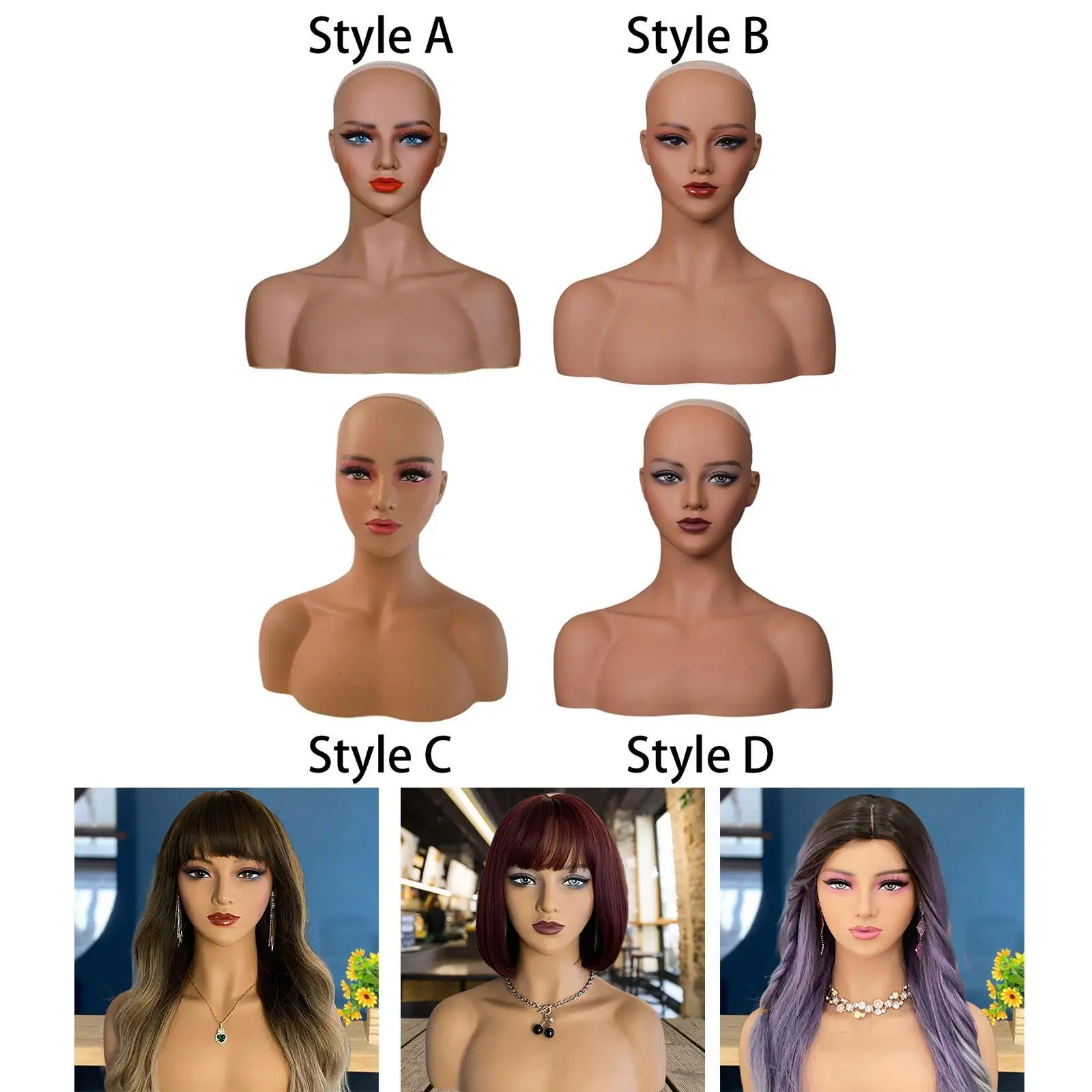 

Mannequin Head Double Shoulder Multipurpose Female Mannequin Head with Shoulder for Earrings Scarf Wig Displaying Necklace