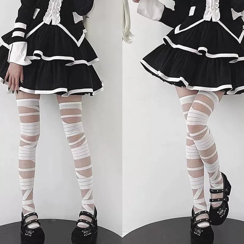 1/2 Paar Damen Slim Fit Strumpfhose mit Kreuzbindung, modische Lolita JK-Style, dünne, atmungsaktive, sexy, gestreifte Seidenstrümpfe für den Sommer – Detail 6