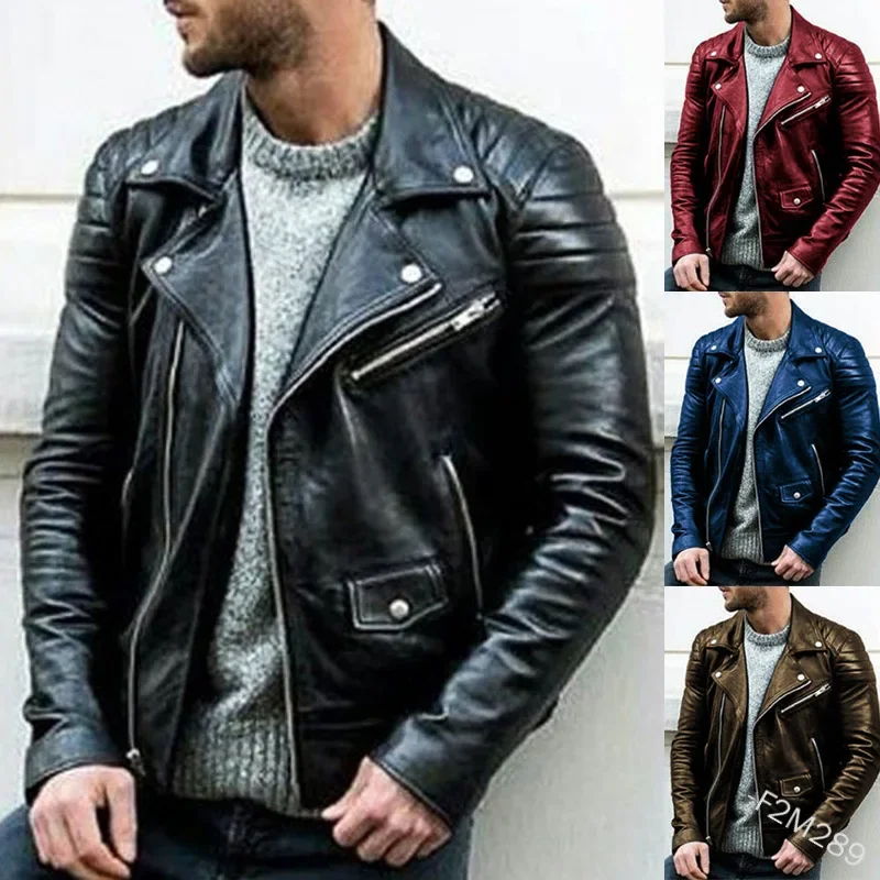 

2023 New Men's Leather Jacket Coat Leather Motorcycle Zipper Clothes Korean Fashion Street Dress Christmas Gift