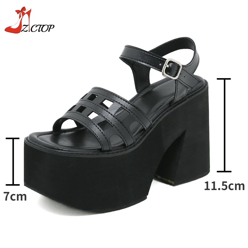 Platform Women Sandals Block Heel 2024 Summer New Black Chunky High Heels Sandals Buckle Casual Woman Shoes Plus Size 42 43