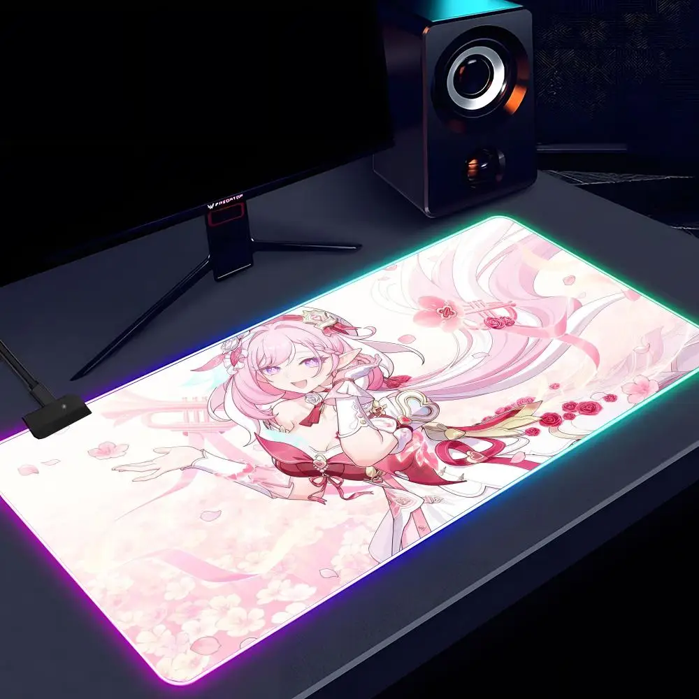 

Cyrene Honkai Star Rail Коврик для мыши RGB Светящийся 900X400 мм Большой настольный коврик Нескользящий очень большой игровой офисный коврик для мыши