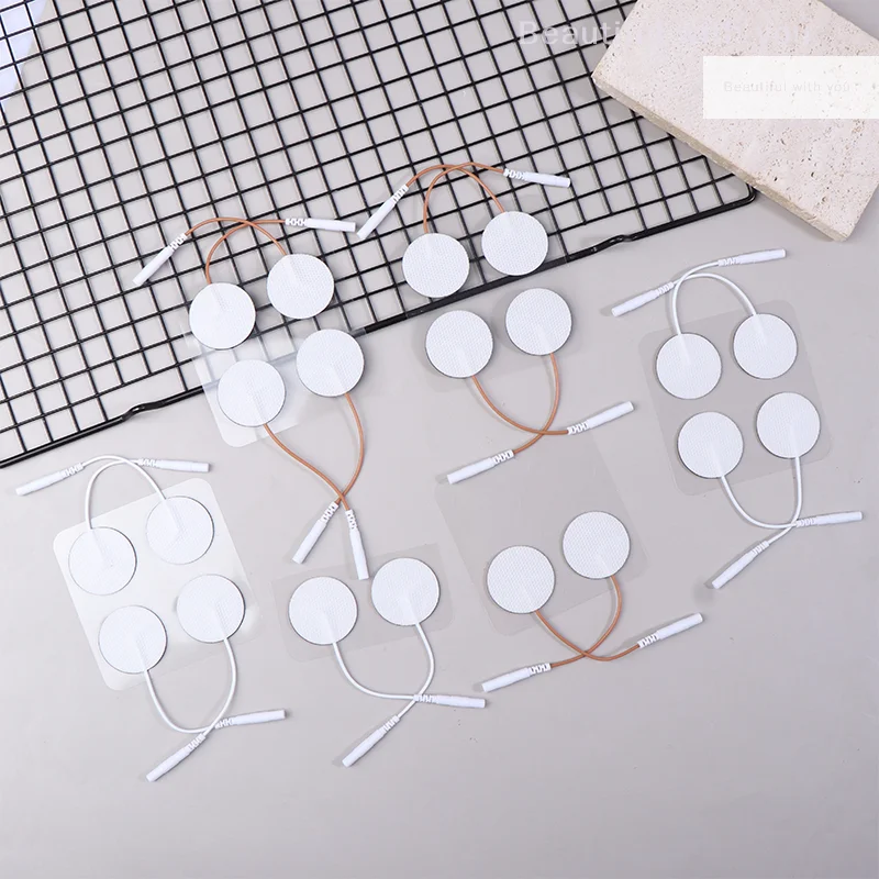 10Pcs Nonwovens Circular Pin Type Electrode Pads Electrostimulation Patches Self Adhesive Electrodes Physiotherapy Massager