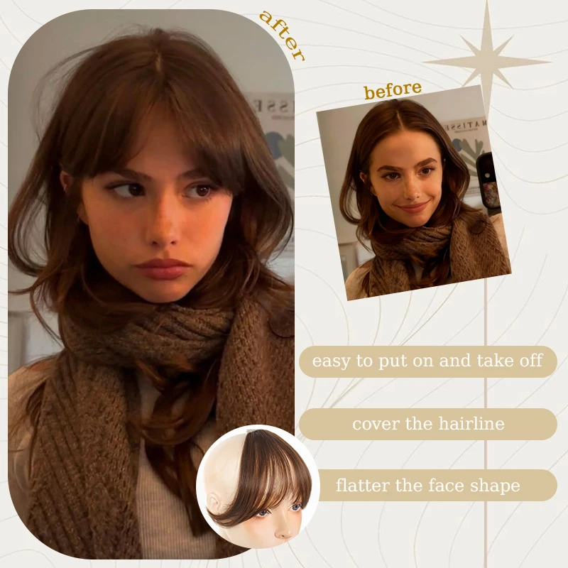 مشبك شعر صناعي في الانفجارات شعر مستعار Wispy الجانب اجتاحت الانفجارات مشبك شعر وهمية بانج هامش مع المعابد هيربيسي للنساء الاستخدام اليومي