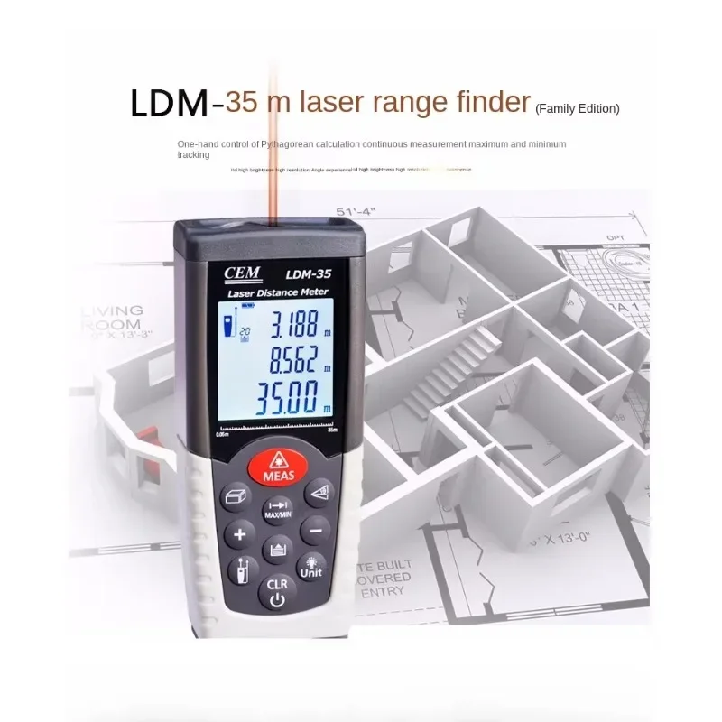 Telémetro Láser True RMS LDM-35, Telémetro Infrarrojo de Alta Precisión, Regla Electrónica Láser, Instrumento de Medición Manual para Interiores