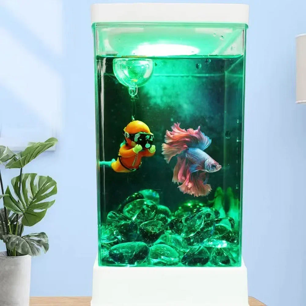 Desktop Betta Fish Tank with LED Light  Adjustable Light Small Aquarium Mini Plastic Fish Tank with Dimmable Lighting Home Decor