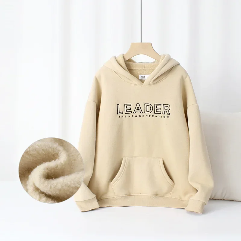 5-15Y Boys Casual Hoodies Autumn and Winter Fleece Solid Color Letter Printed Children's Long Sleeved Hooded Sweatshirt