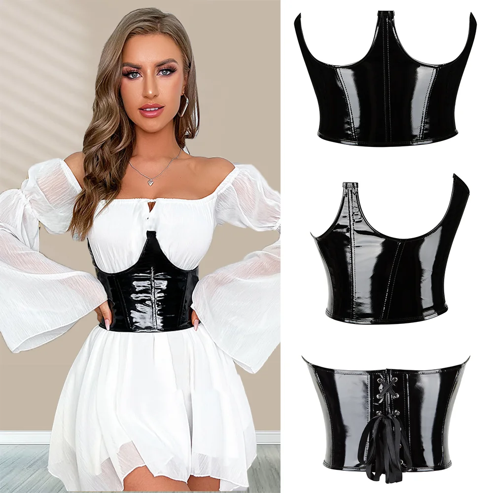 

Fashion Faux Leather Underbust Corset for Women Short Waist Belt Sexy Crop Tops Curve Shaper Modeling Strap Slimming Bustier