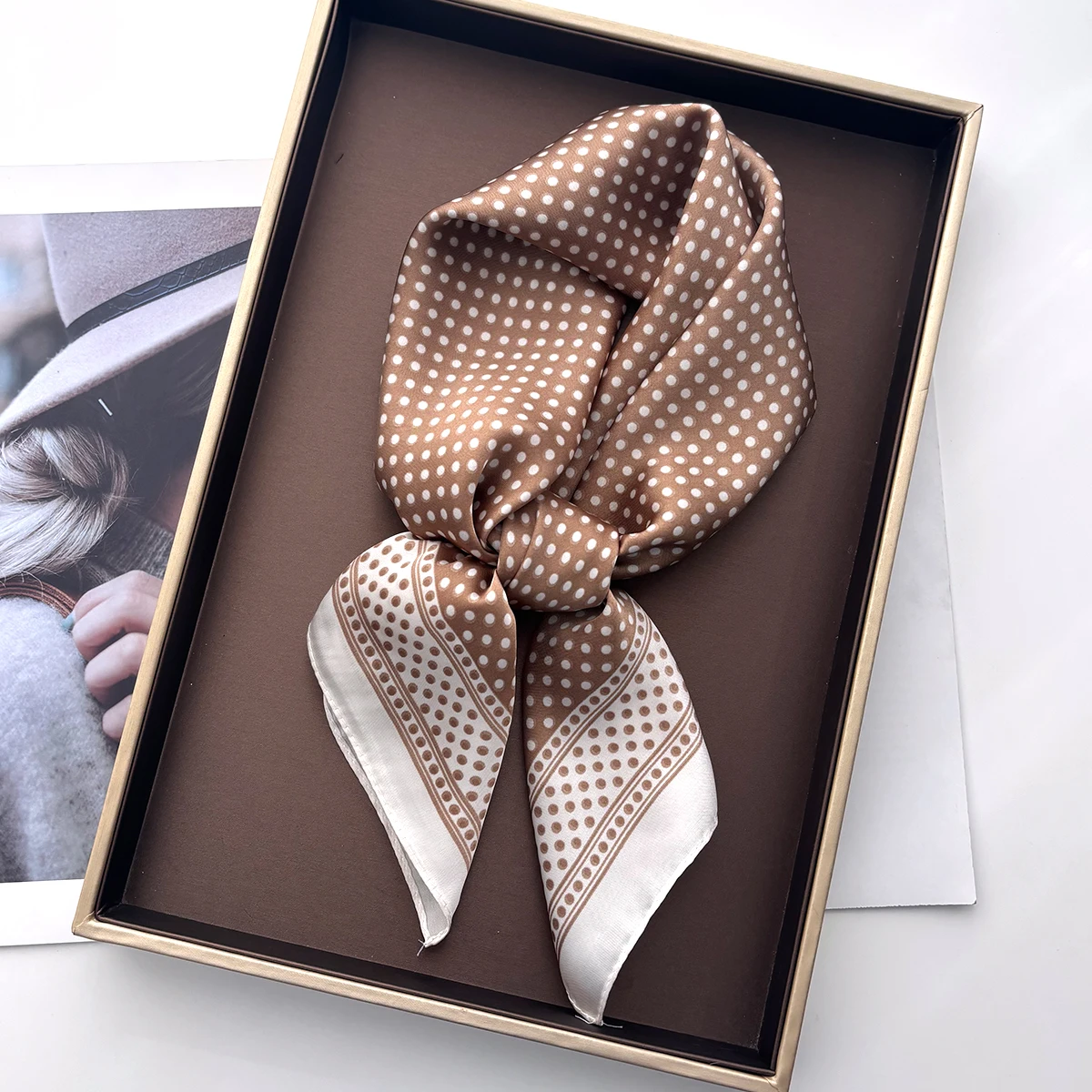 Square Scarf For Women Polka Dot Printed Bandanas Stylish Hairband Luxury Hijab Neckerchief Elegant Shawl Wraps