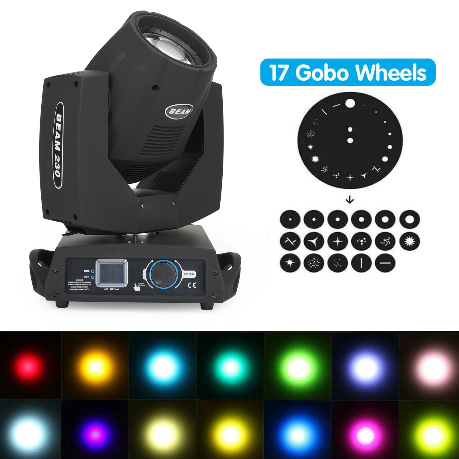 Areyourshop 230W 7R Beam Moving Head with Zoom, 8-Facet Prism & Strobe, DMX 16-Channel for Stage Party
