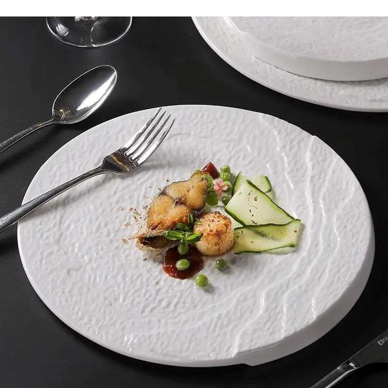 Ceramic Dinner Plate Irregular Texture Dessert Dish Snack Pasta Flat Plates Restaurant Specialty Tableware