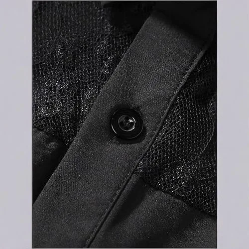New Summer Men's Lace Splicing Short Sleeve Shirt Slim Fit Fashion Shirt