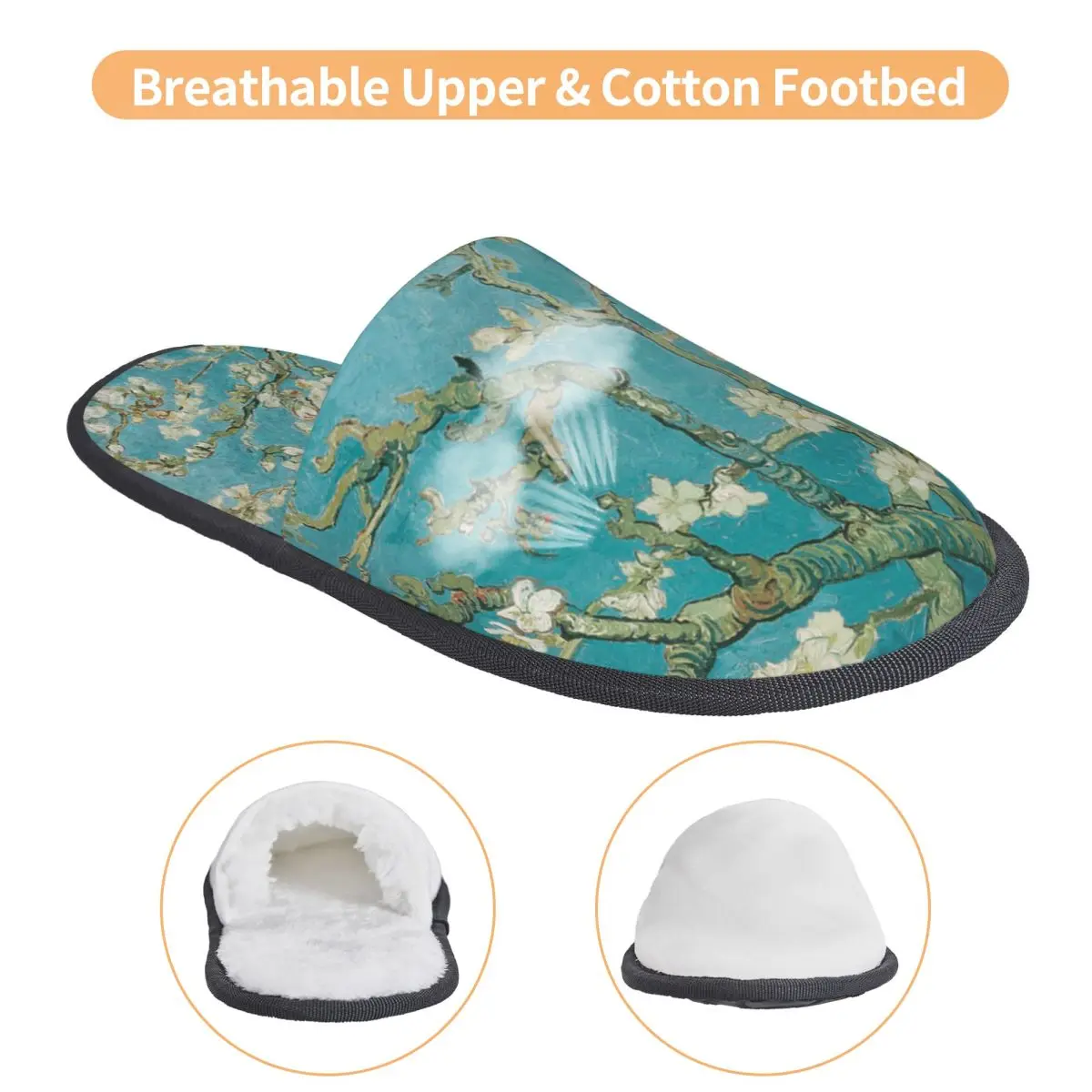 Custom Women Almond Blossoms Vincent Van Gogh House Slippers Cozy Warm Flowers Memory Foam Fluffy Slipper Indoor Outdoor Shoes