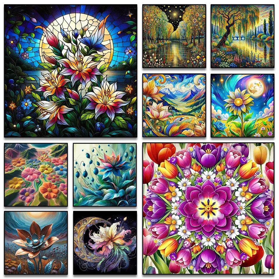 

Diamond mosaic art DIY novel landscape flowers 2025 diamond painting 5D square and round rhinestone cross stitch home decoration