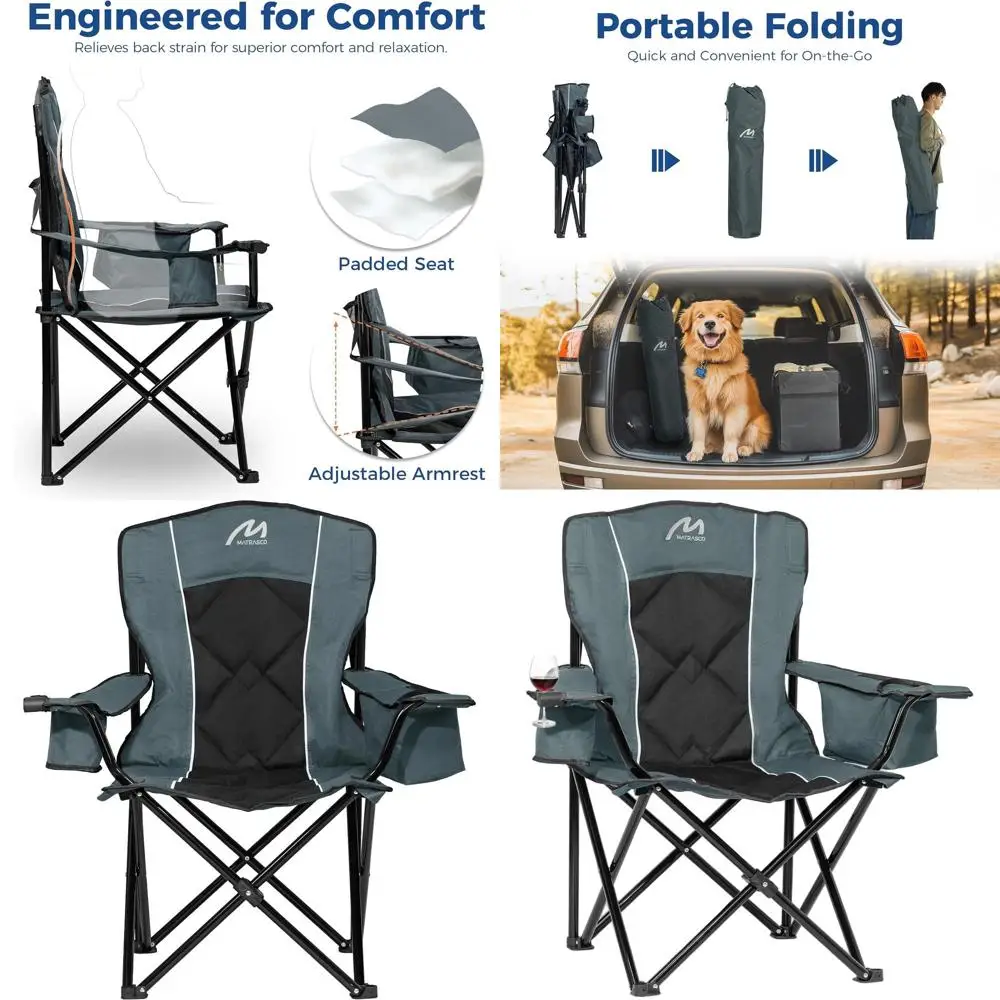 

Прочное стальное кресло для кемпинга, выдерживает до 204 кг, с охладителем на 6 банок, портативная сумка, идеально подходит для активного отдыха, пляжа, походов - серый