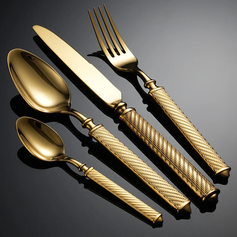 

High End Gold Cutlery18/10 stainless steel 304 Classical Flatware Dinnerware Set Silver Drop Shipping